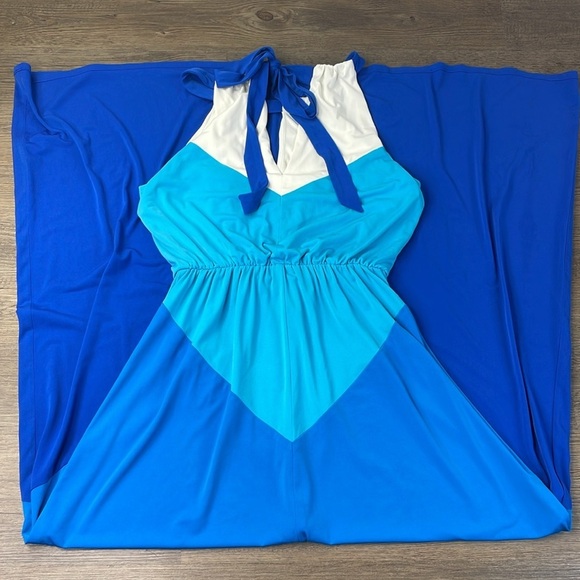 Vince Camuto Women’s Blue White Teal Colorblock Matte Jersey Maxi Dress, size 2 - Picture 9 of 12